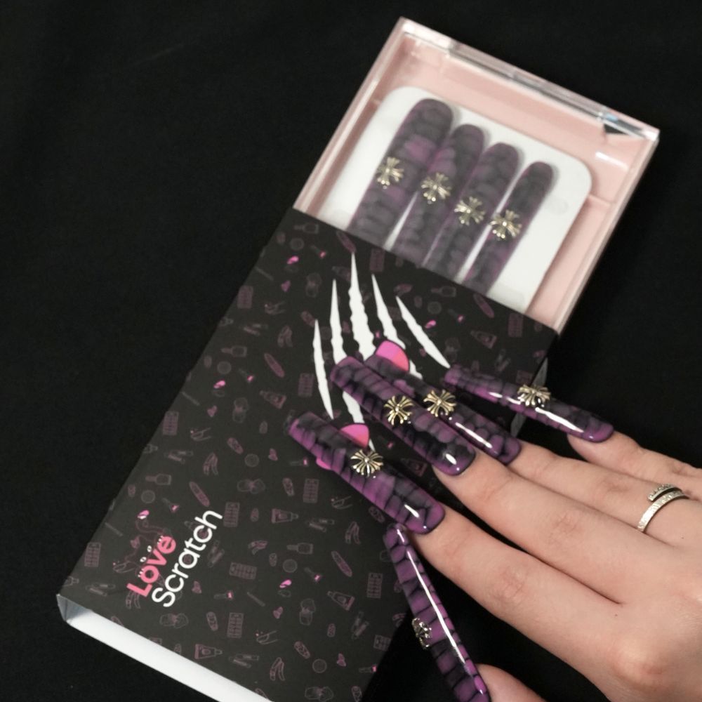Love Scratch 10 PCs Purple Extra Long Glossy Handmade Press-on Nails 468652261