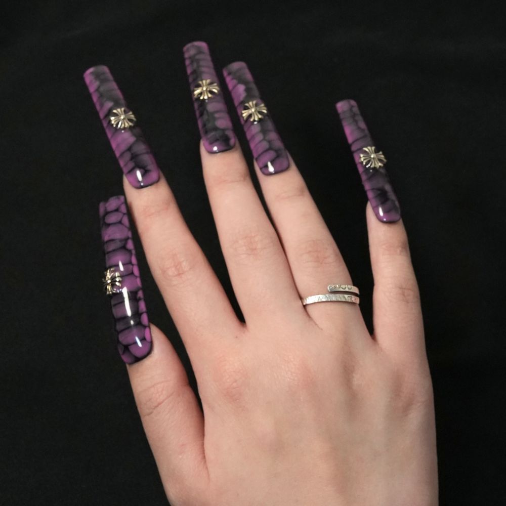Love Scratch 10 PCs Purple Extra Long Glossy Handmade Press-on Nails 468652351