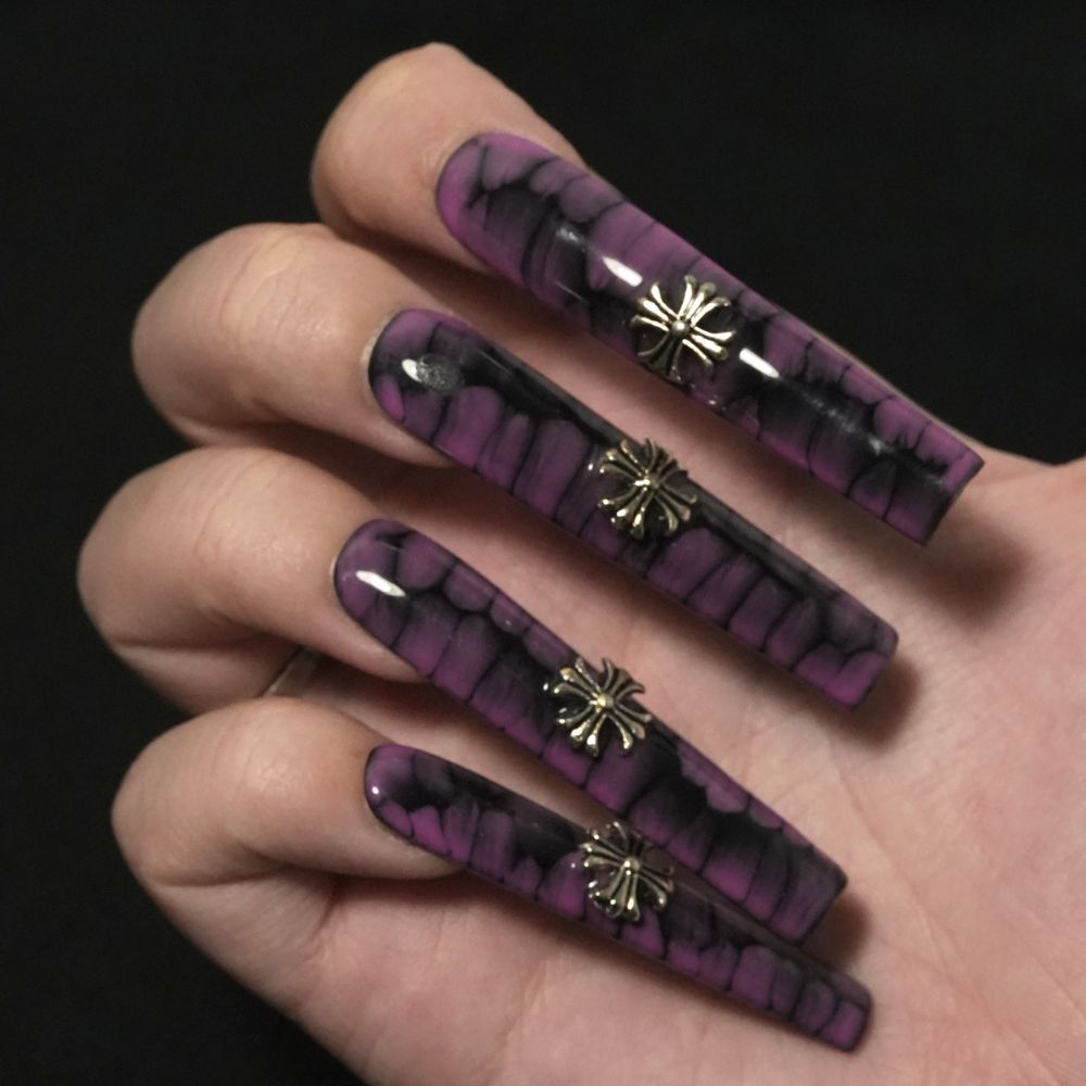 Love Scratch 10 PCs Purple Extra Long Glossy Handmade Press-on Nails 468652441